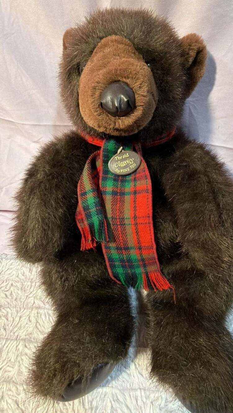 The Old Classics By Fine Toy Teddy Bear Plush With Plaid Scarf